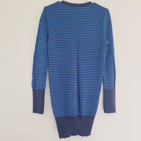 Zara Knit Womens Long Blue Cardigan Size Small Preppy Check V Neck Duster - Picture 2 of 7